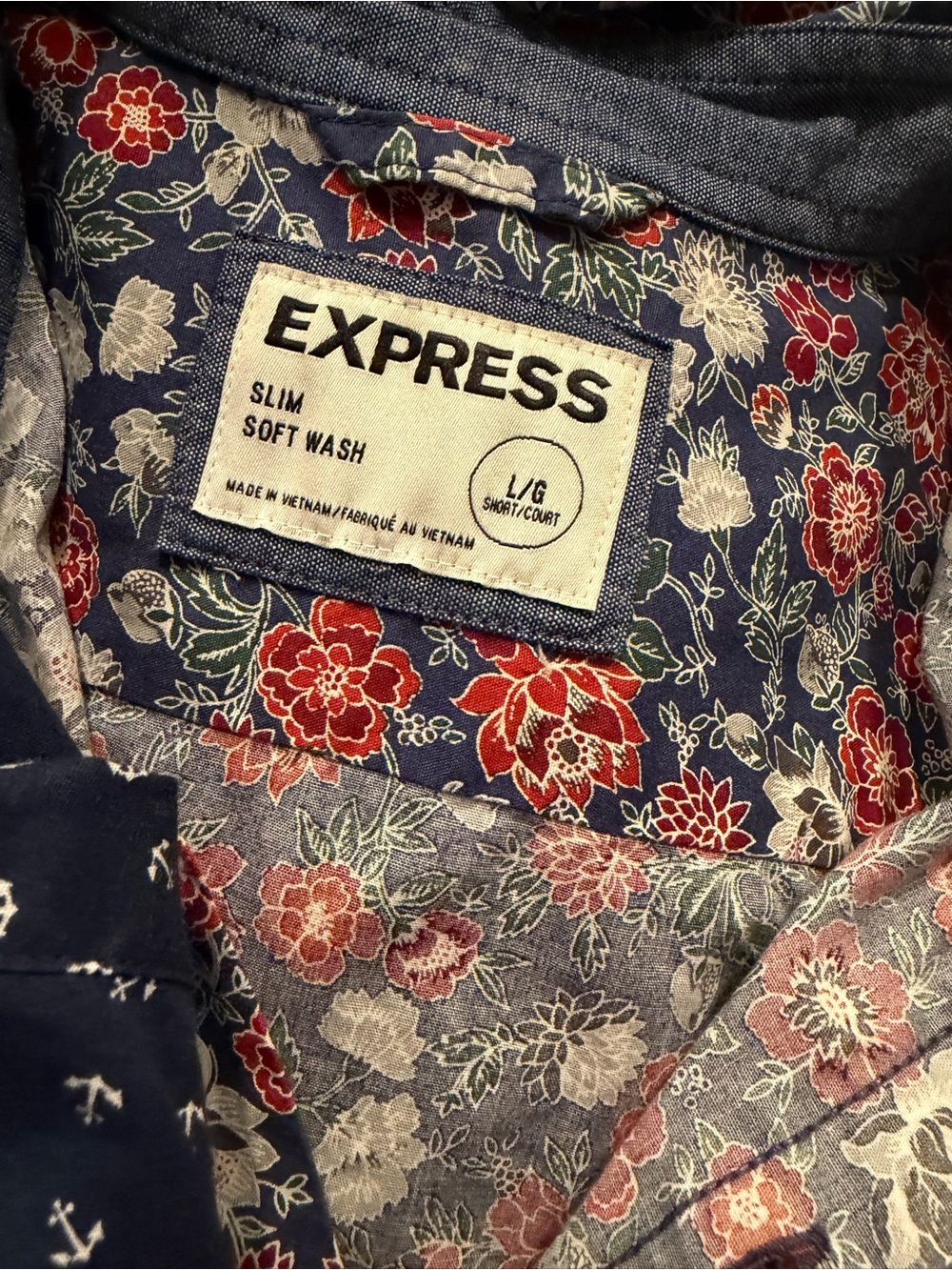 Express Men's Slim Mixed Floral & Anchor Button-Down Shirts - Navy, White, Red - Picture 3 of 7